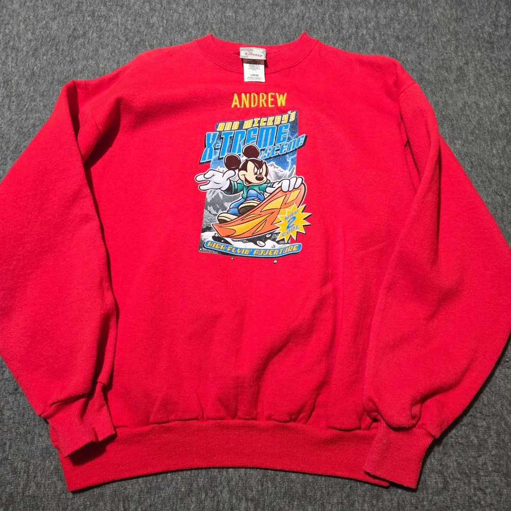 Vintage Disney Mickey's X-Treme Scene Sweatshirt Mens Large Red Snowboarding‎